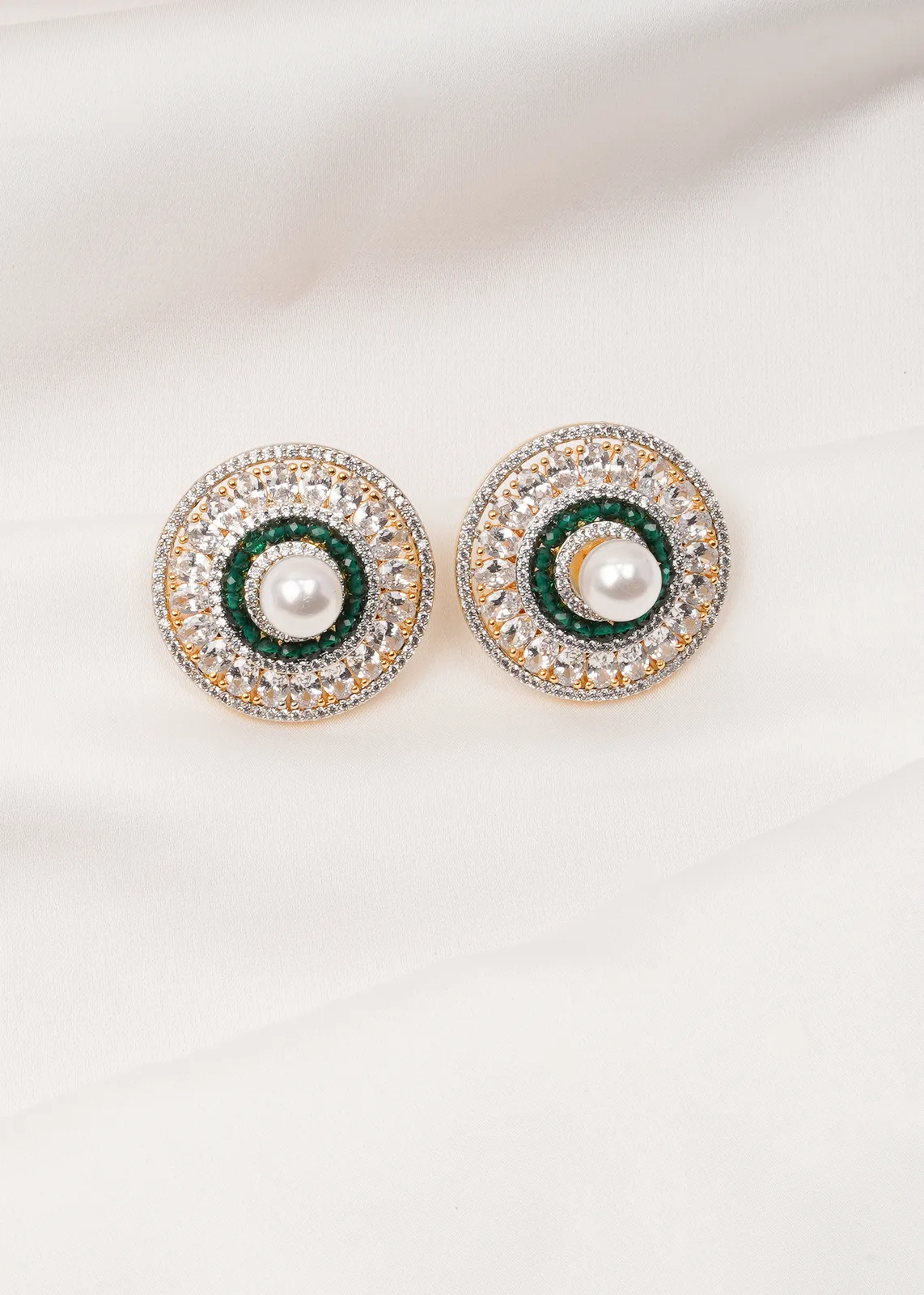 Elegant-Pearl-Green-Studs-Yellow-Gold-EAR000697a Elegant Pearl & Green Studs (Yellow Gold) EAR000697 - Image 1
