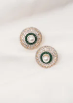 Elegant Pearl & Green Studs (Yellow Gold) EAR000697 - Image 2