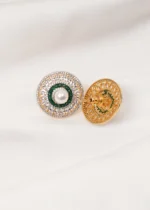 Elegant Pearl & Green Studs (Yellow Gold) EAR000697 - Image 3