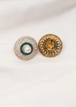 Elegant Pearl & Green Studs (Yellow Gold) EAR000697 - Image 4