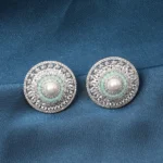 Elegant Pearl & Mint Green Studs (Silver) EAR000709