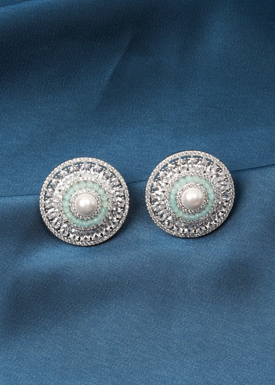 Elegant-Pearl-Mint-Green-Studs-Silver-EAR000709a Elegant Pearl & Mint Green Studs (Silver) EAR000709 - Image 1
