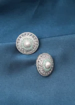 Elegant Pearl & Mint Green Studs (Silver) EAR000709 - Image 2