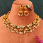 Elephant Jhumka Necklace Set (Yellow-Gold)- NEC04032303