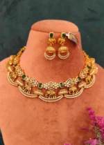 Elephant Jhumka Necklace Set (Yellow-Gold)- NEC04032303