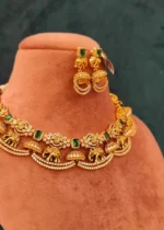 Elephant Jhumka Necklace Set (Yellow-Gold)- NEC04032303 - Image 2