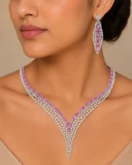 Elira pink Elegance necklace set (Silver) NEC002627 - Image 4
