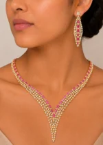 Elira pink Elegance necklace set (Yellow Gold ) NEC002630 - Image 4
