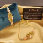 Embossed Floral Beige Thread Rakhi with Lumba