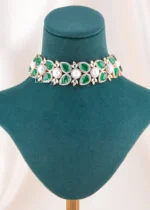 Emerald Bloom Choker green necklace set (Yellow Gold) NEC002612 - Image 2