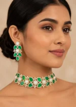 Emerald Bloom Choker green necklace set (Yellow Gold) NEC002612 - Image 4