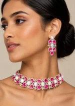 Emerald Bloom Choker pink necklace set (Yellow Gold) NEC002613 - Image 4