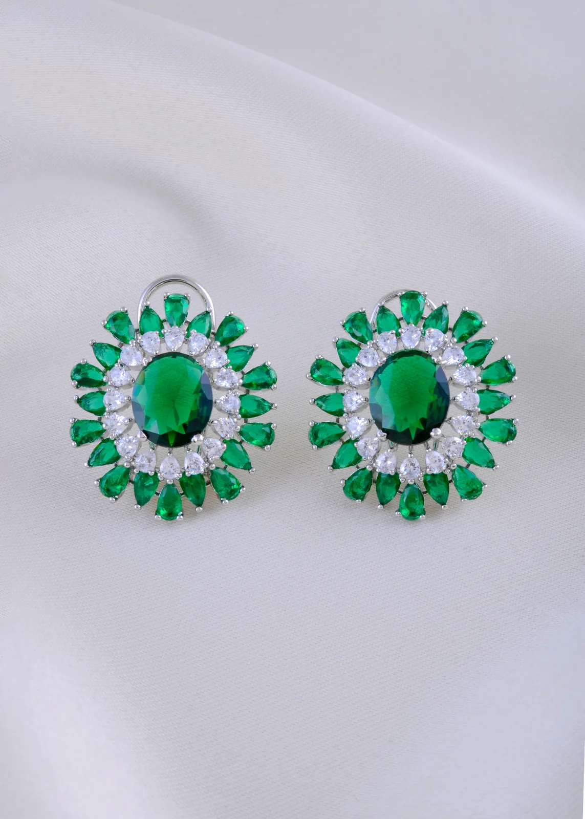 Emerald-Bloom-Earrings-Silver-EAR002038a Emerald Bloom Earrings (Silver) EAR002038 - Image 1