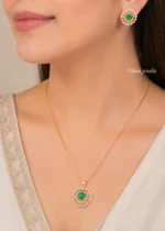 Emerald Blossom green pendant set (Yellow Gold) PSET02648 - Image 4