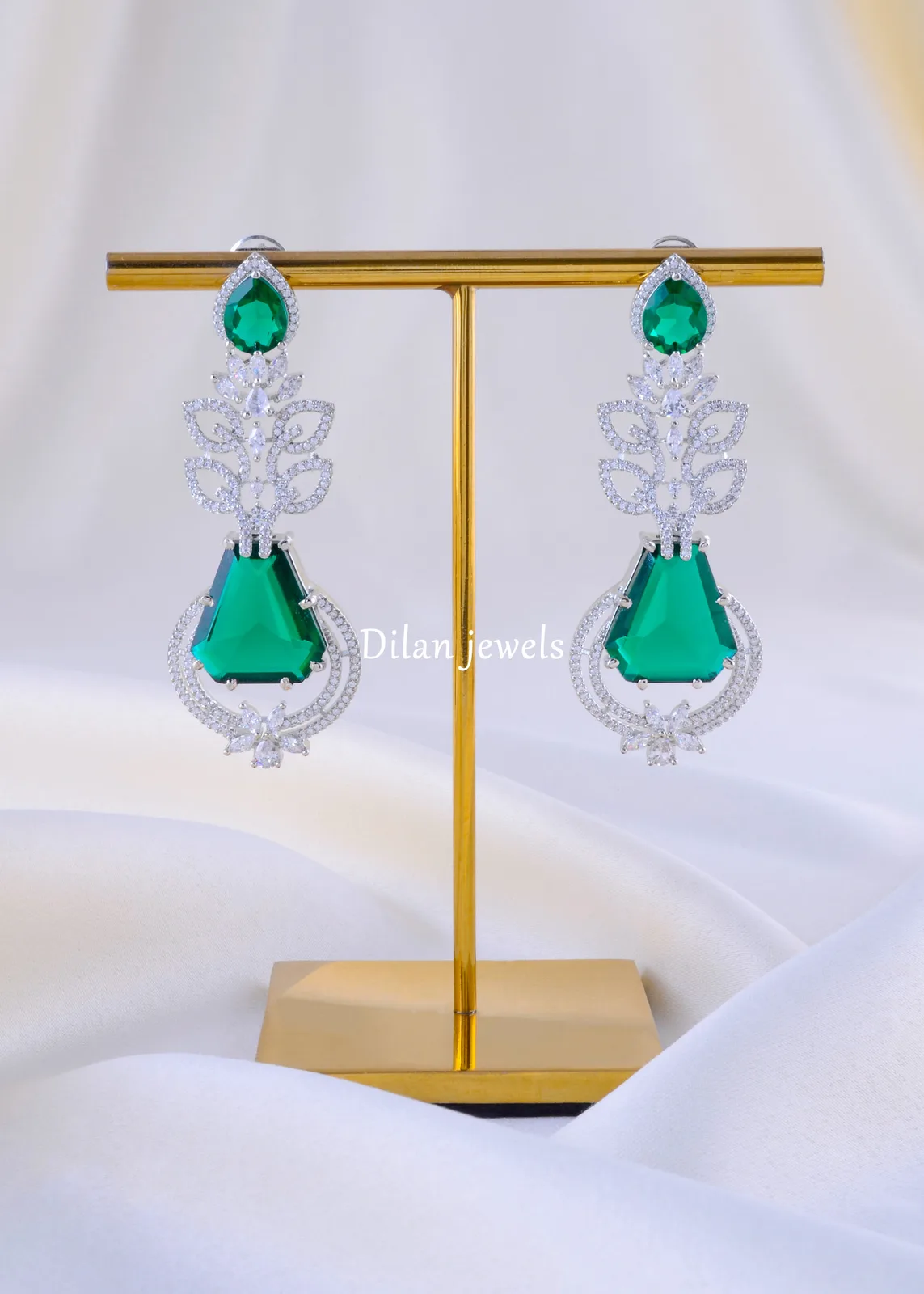 Emerald-Cascade-Drop-Earrings-Silver-EAR002169a Emerald Cascade Drop Earrings ( Silver ) EAR002169 - Image 1