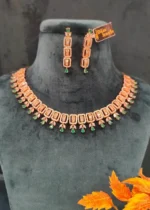 Emerald Diamond Necklace Set (Rose-Gold)- NEC02122201