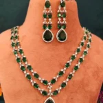 Emerald Drop Double-Line Necklace Set (White-Gold)- NEC000002