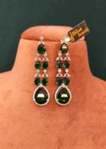 Emerald Drop Double-Line Necklace Set (White-Gold)- NEC000002 - Image 2