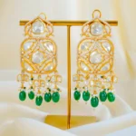 Emerald Elegance Moissanite Polki Earrings (Yellow Gold) EAR001549