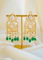 Emerald Elegance Moissanite Polki Earrings (Yellow Gold) EAR001549