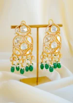 Emerald Elegance Moissanite Polki Earrings (Yellow Gold) EAR001549 - Image 2