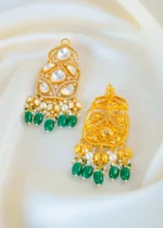 Emerald Elegance Moissanite Polki Earrings (Yellow Gold) EAR001549 - Image 3