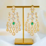 Emerald Grace Kundan Polki Chandelier Earrings (Yellow Gold) EAR001555
