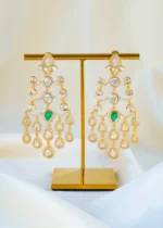 Emerald Grace Kundan Polki Chandelier Earrings (Yellow Gold) EAR001555