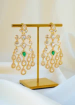 Emerald Grace Kundan Polki Chandelier Earrings (Yellow Gold) EAR001555 - Image 2
