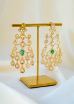 Emerald Grace Kundan Polki Chandelier Earrings (Yellow Gold) EAR001555 - Image 3