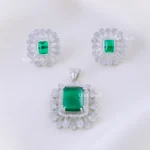 Emerald Green American Diamond Pendant Set (Silver) PSET02379