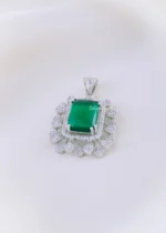 Emerald Green American Diamond Pendant Set (Silver) PSET02379 - Image 2