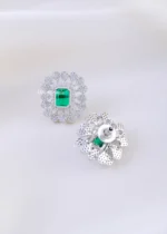 Emerald Green American Diamond Pendant Set (Silver) PSET02379 - Image 3