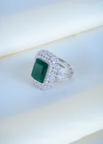 Emerald Green Cocktail Ring (Silver) RING01205 - Image 2