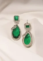 Emerald Green Danglers (Silver) EAR000434 - Image 2