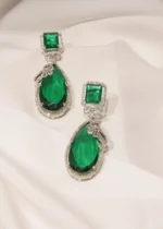 Emerald Green Danglers (Silver) EAR000434 - Image 3