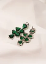 Emerald Green Danglers (Silver) EAR000465 - Image 2