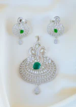 Emerald Green Designer Pendant Set (Silver) PSE0T1474 - Image 2