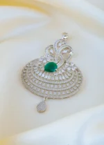 Emerald Green Designer Pendant Set (Silver) PSE0T1474 - Image 3