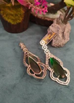 Emerald Green Diamond Danglers (White-Gold) EAR000027 - Image 2