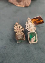 Emerald Green Diamond Earrings (White-Gold) EAR000023 - Image 2