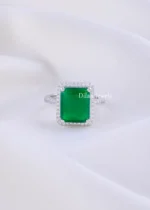 Emerald Green Diamond Halo Ring (Silver) RING02358
