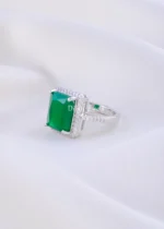 Emerald Green Diamond Halo Ring (Silver) RING02358 - Image 2
