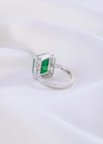 Emerald Green Diamond Halo Ring (Silver) RING02358 - Image 3