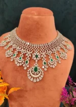 Emerald Green Diamond Necklace Set (White-Gold)- NEC30012315 - Image 2