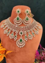 Emerald Green Diamond Necklace Set (White-Gold)- NEC30012315 - Image 3