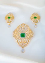 Emerald Green Diamond Pendant Set (Yellow Gold) PSET01455