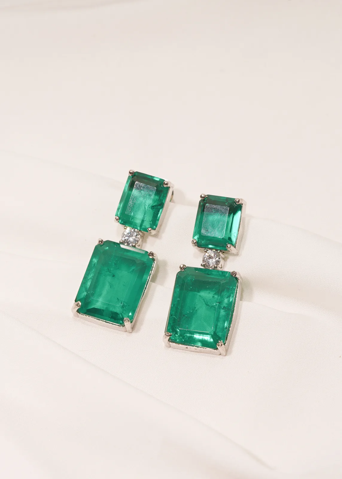 Emerald-Green-Doublet-Earrings-Silver-EAR000510a Emerald Green Doublet Earrings (Silver) EAR000510 - Image 1