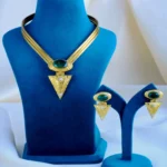 Emerald Green Hasli Necklace Set (Antique Gold) NEC000827