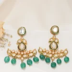Emerald Green Kundan Danglers (Yellow Gold) EAR000566
